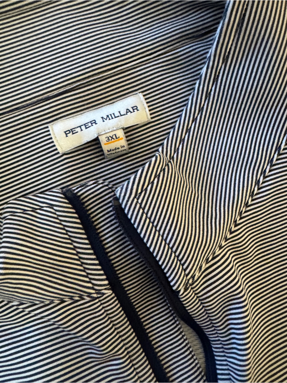 Peter Millar Navy and White Fine-Striped quarter zip pullover
